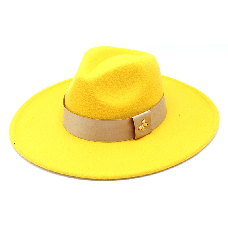 Pălărie înaltă de lână cu boruri largi pentru bărbați și femei, pălărie de jazz, simplă britanică, inimă de piersică, pălărie înaltă concavă convexă din fetru