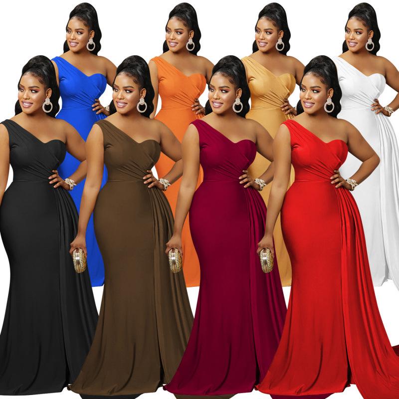 Elegant Solid Color One-Shoulder Party Dress