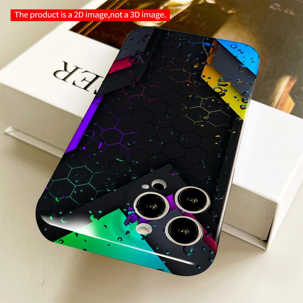 2DFlat Vibrant Hexagon Glow Water Droplets All Inclusive Film Hard Phone Case, Compatible with iPhone 18 Pro Max 17 16 15 14 13 12 11