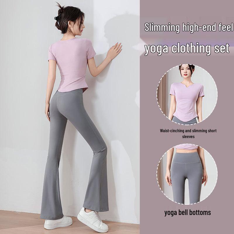 2025 Damen High Waist Yoga & Pilates Set: Schlaghose & Trainings-Top