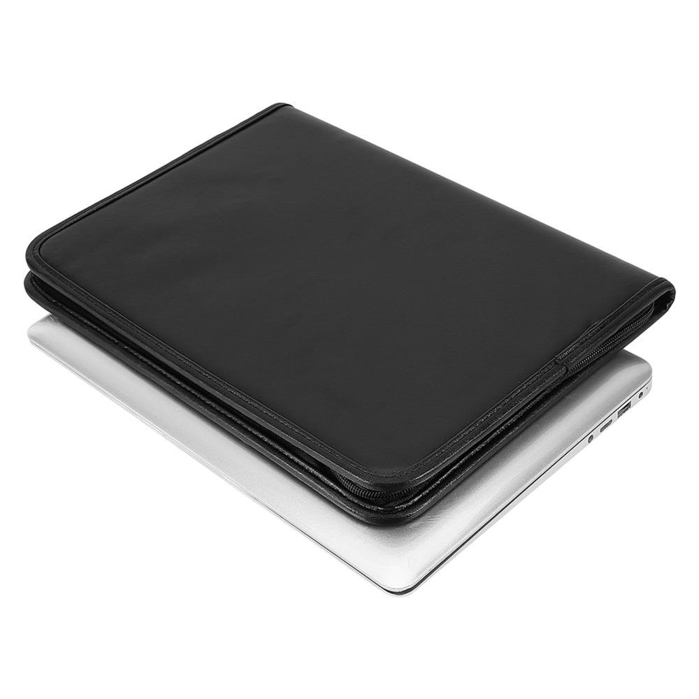 Black Zippered Pocket Zippered Padfolio Faux Leather Conference Folder Organizer  For Business Men
