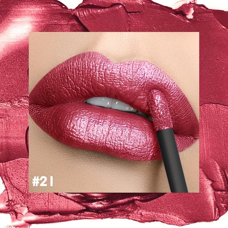 Gloss Labial Metálico Alto Brilho, Longa Duração, Fórmula Não Pegajosa, Batom Hidratante Brilho Labial Ideal para Festas, Encontros e Uso Diário
