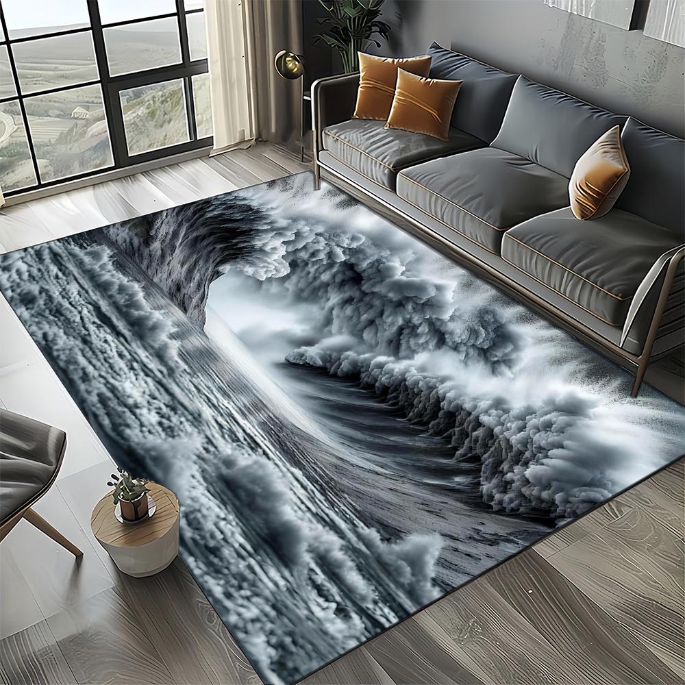 

New Style Blue Green Seawater Sea Wave Scenery Carpet Rug for Living Room Bedroom Home Sofa Decoration,Non-slip Floor Mat 40x60cm( 15x23in )