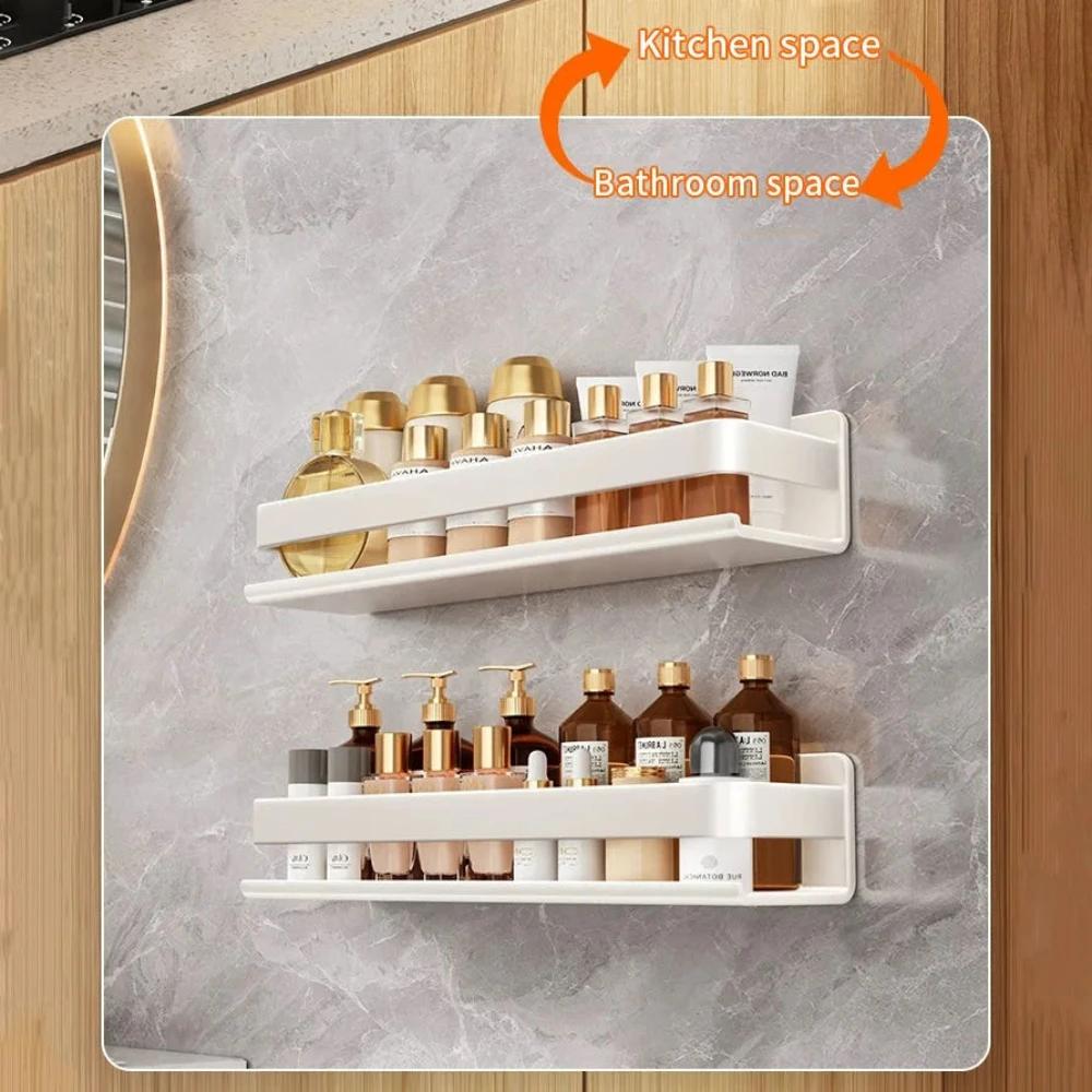 Wall-mounted Aluminum Storage Rack for Kitchen, Makeup Organizer, Bathroom Shelf, Shampoo Shelves, Removable, White