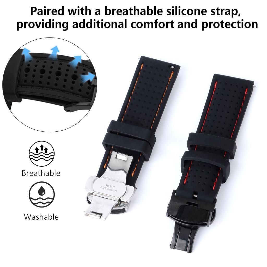 20mm 22mm Premium Silicone Watch Band Butterfly Buckle Waterproof Soft Rubber Strap Breathable Strap Replacement Universal Watch