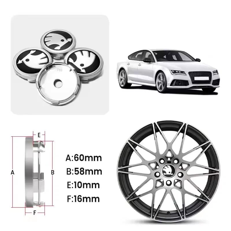 60mm Car Wheel Center Hub Caps Logo Fit for Skoda Rapid Kodiaq Fabia Karoq Laura Superb VRS Yeti Octavia Scala Tire Accessories