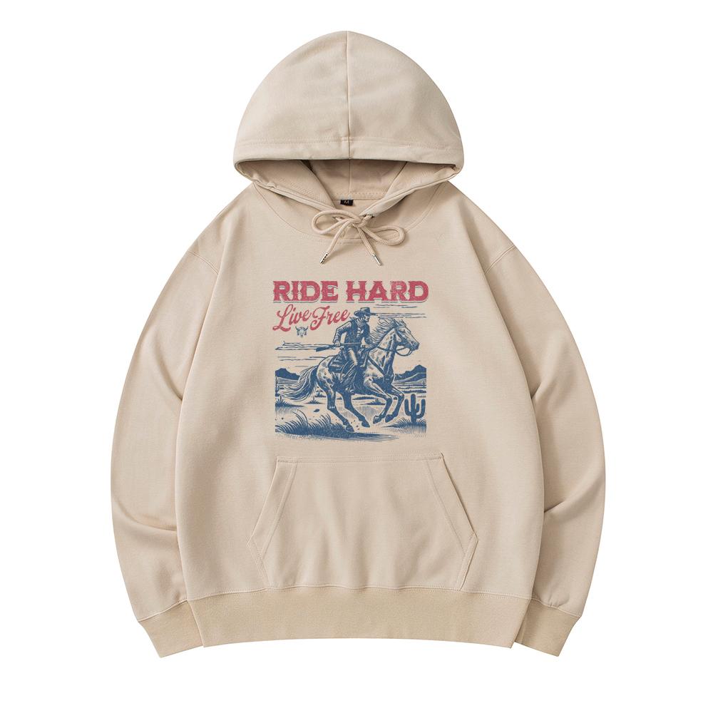 

300 г/м² Мужские хлопковые толстовки с капюшоном Ride Hard Live Free Print Премиум хлопковая толстовка XS армия зеленый