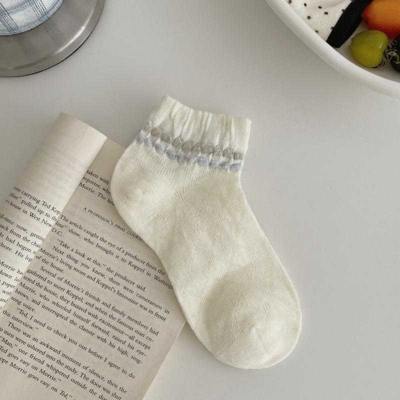 Thin-style Bubble-mouth Socks - Children s Summer Cotton Socks with Mesh Ventilation and Ballet-style Embroidery - Summer Short-tube Socks 1 pair