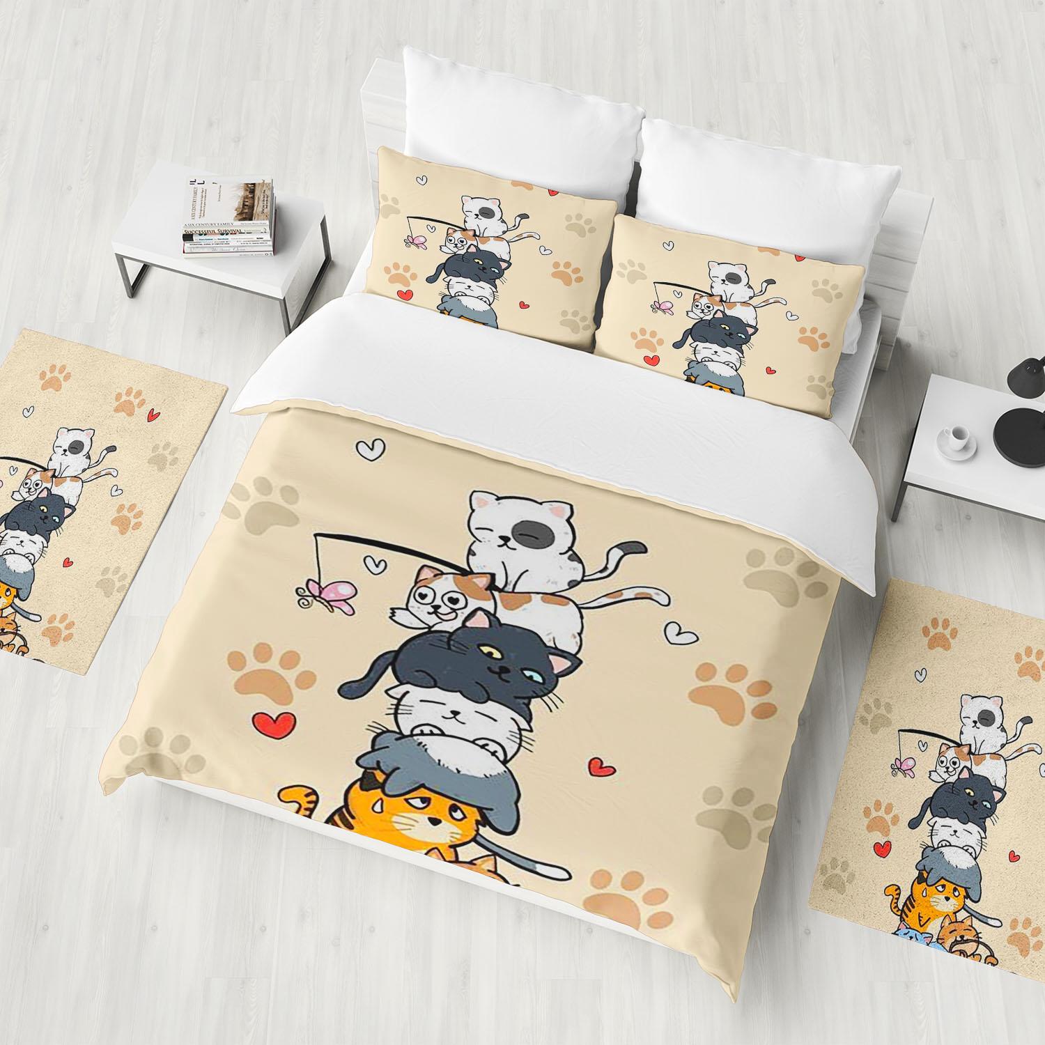 

Cute Cats Duvet Cover Cartoon Bedding Set Children Bedroom Decoration Gift Single Easter Independence Day Christmas Halloween 90x200cm