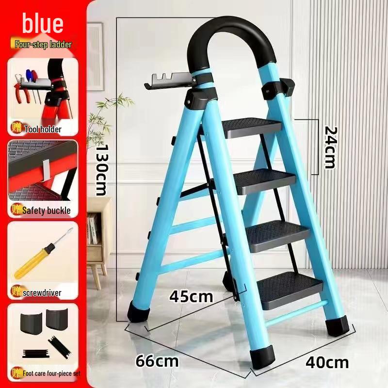 German Red Telescopic Folding A-Frame Ladder, Thickened for Household Use