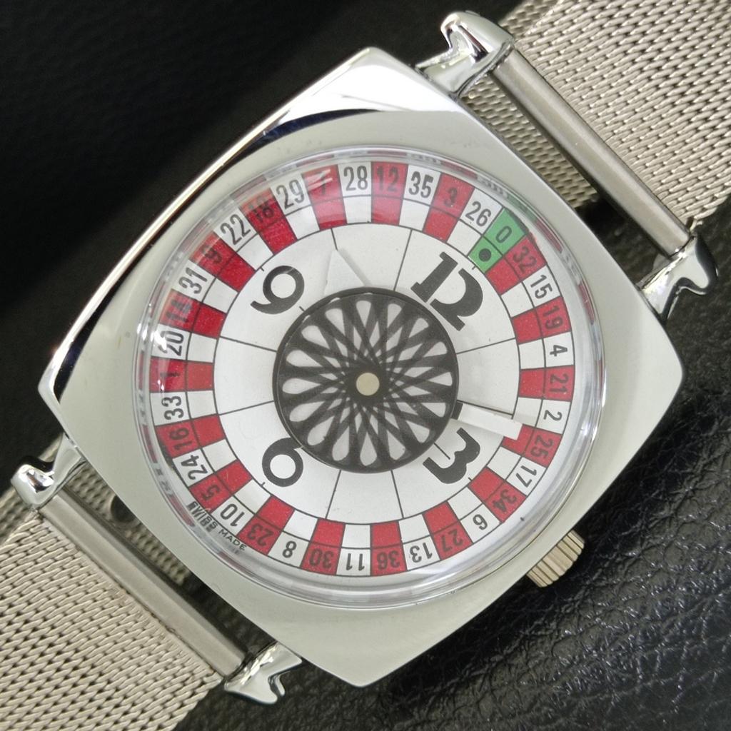 

HAND-WINDING SWISS MENS VINTAGE POKER FACE REFURBISHED WHITE WATCH a700913-5 R205a-a700913