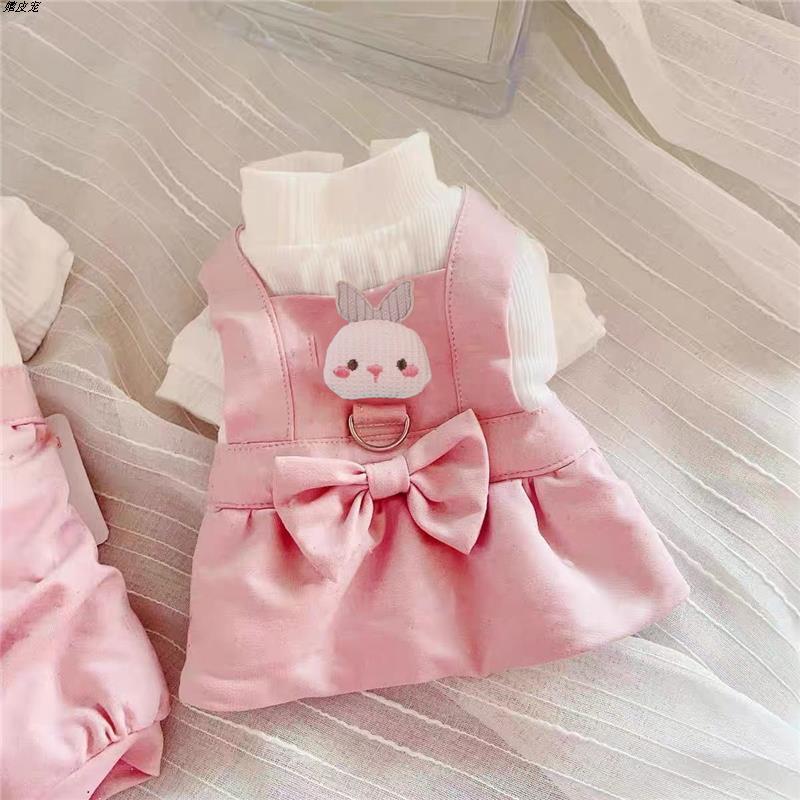 

Dog clothes four-legged autumn and winter pink Schnauzer small dog pet princess skirt fleece overalls XL chest 50 back 40 about 10-6.5 kg