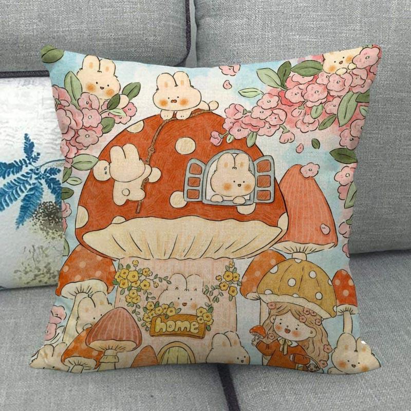 45X45cm Pilz Kunst Kissenbezug Quadratischer Reißverschluss Baumwolle Leinen Kissenbezüge Schlafzimmer Zuhause Büro Dekorativer Kissenbezug WJY12.25
