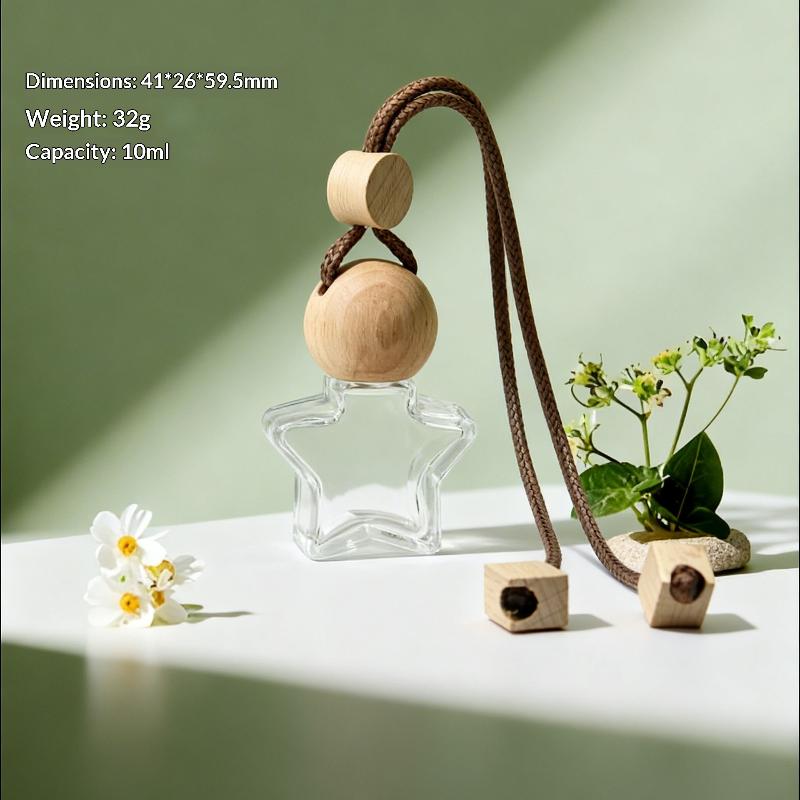 1Pcs Perfume Glass Bottle Empty Car Air Freshener Pendant With Wooden Caps Refillable Car Essential Oil Diffuser Bottle