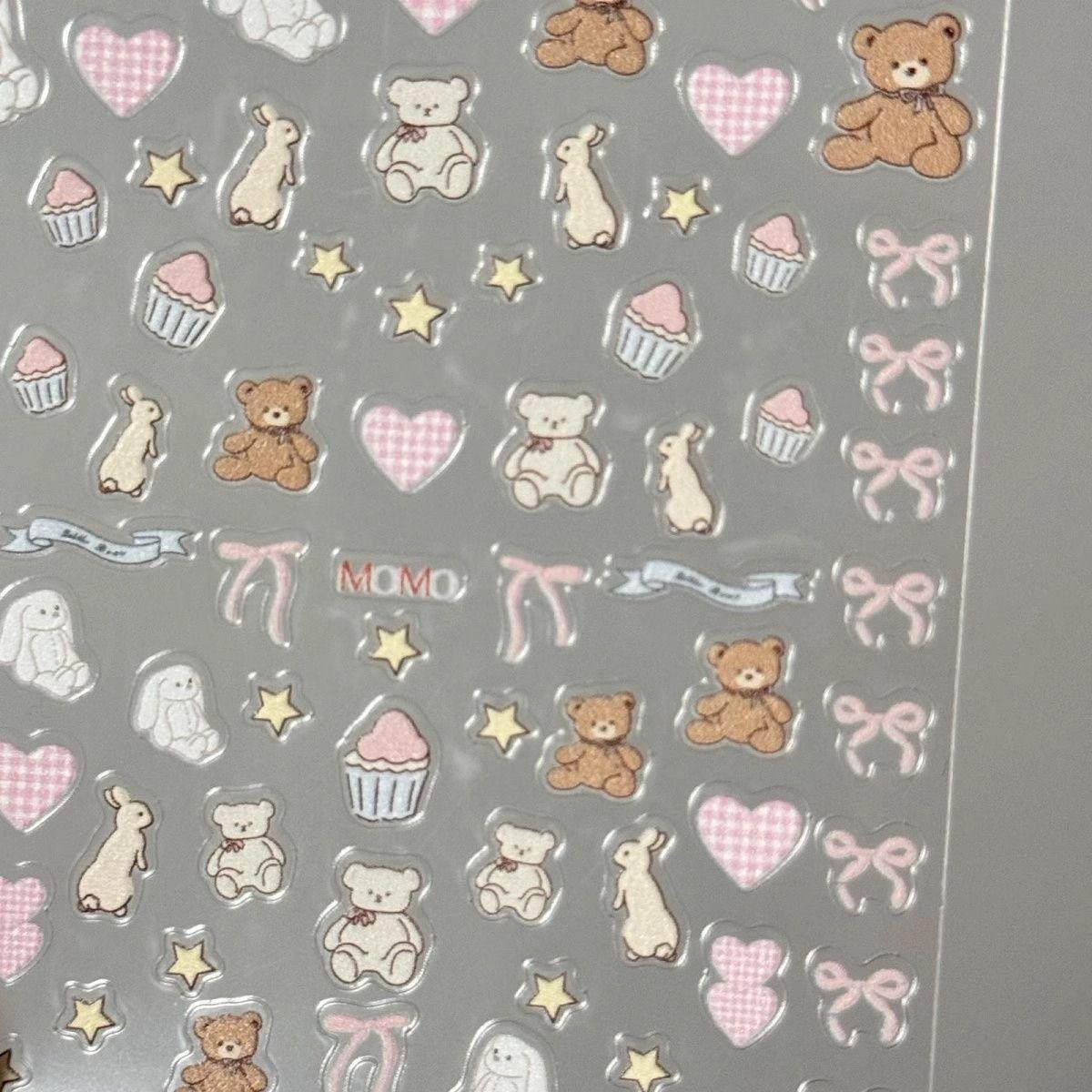 Sweet Dreams Pink Plush Bunny & Bear Heart Nail Art Stickers - Girly Bow Design No specifications