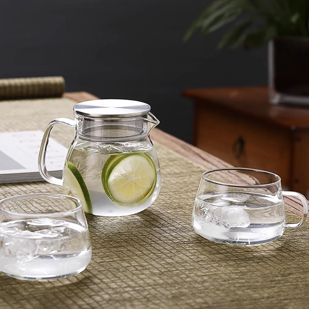 Nishida Teapot & Mugs (2 or 4-Piece Set), Heat-Resistant Glass with Strainer, Dishwasher Safe, Stylish, Simple, Nordic Design, Gift, Pitcher, Water