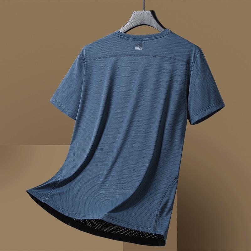 Men's Summer Slim Fit Ice Silk T-shirt - Breathable, Moisture-Wicking, Quick-Drying, Cooling Round Neck