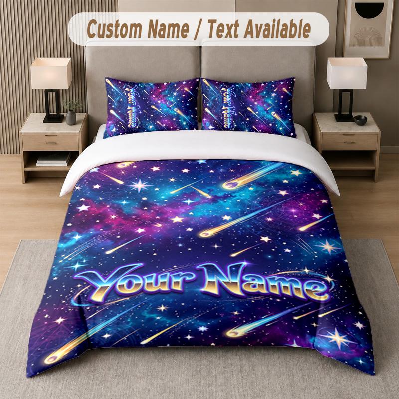 Space Cosmic Theme Custom Text Or Name 3Pcs Bedding Set 1 Flat Sheet & 2 Pillowcases Personalized Home Bedding
