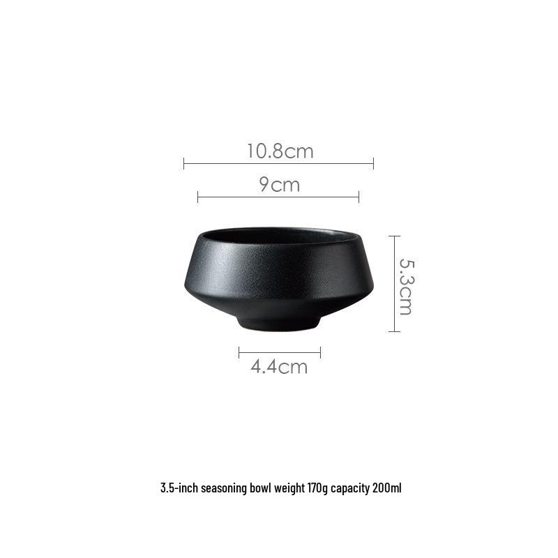 Meiguang Frosted Black Ceramic High-Footed Tableware Set: Rice, Soup & Noodle Bowls, Salad Bowls, Western Plates.