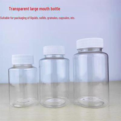 30, 100, 250ml Bottiglia Capsula Trasparente in PET a Bocca Larga con Tappo Sigillato