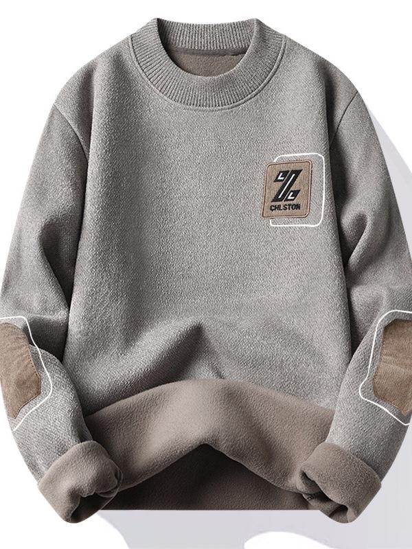 Men's Plus Velvet Thickened Round Neck Chenille Sweater - Solid Color, Loose Fit, Warm Knit Pullover