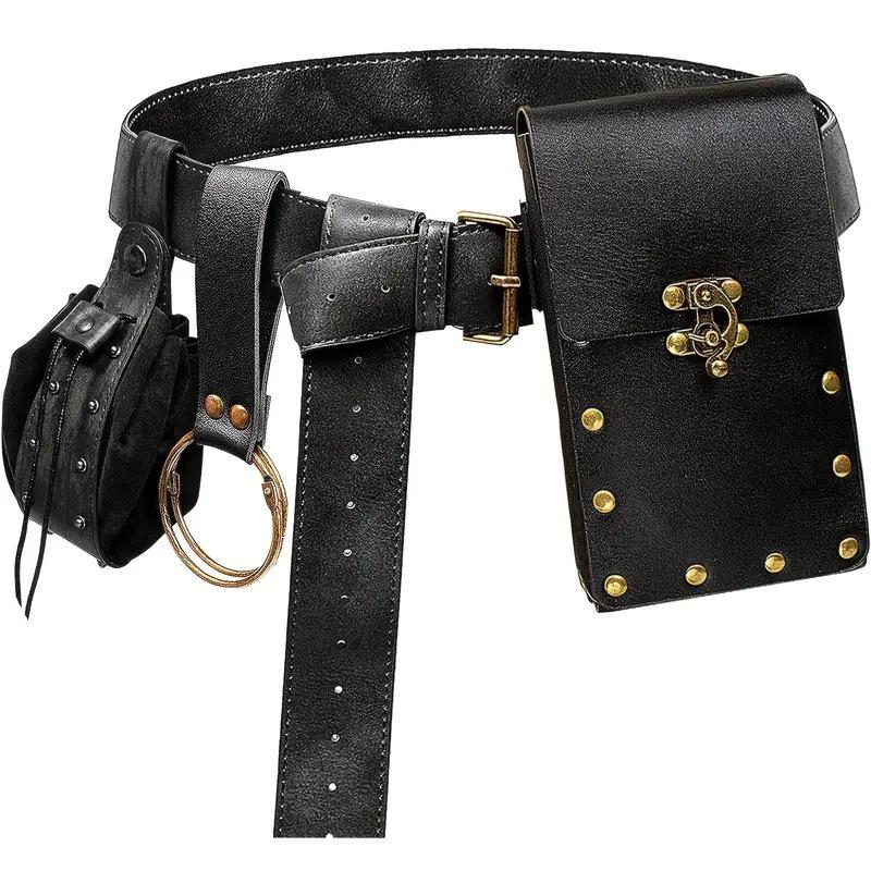 Medieval Leather Waistband Belt with Cord and Pouch