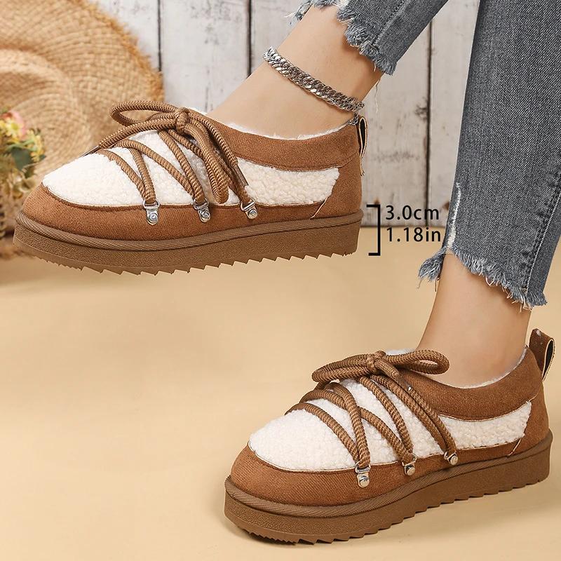 Winter Warm Cotton Lace Up Ankle Boots Women Thicken Plush Cotton Padded Snow Boots Thick Sole Non Slip Platform Casual Shoes