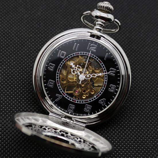 Retro Unisex Hollow Flower Round Dial Hand Winding Chain Mechanical Pocket Watch