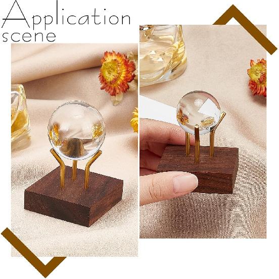 FINGERINSPIRE Wooden Base Decorative Display Pedestals with Metal Arm Display Stand Easel Wood Small Holders for Glass Sphere for Crystal Ball,