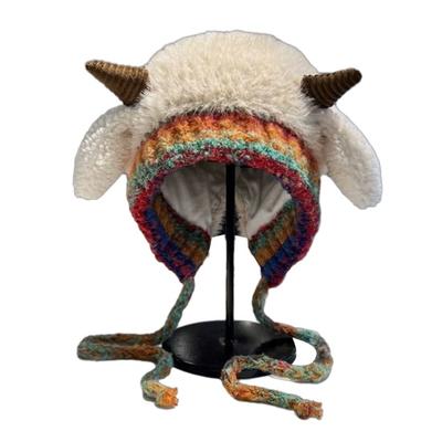 Knitted Hat Lamb Ears Design Universal Fit Soft Plush Windproof Hat Family Photo Christmas Hat 2 In 1 Convertible Santa Hat Tote