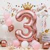 1PC 32 Inch Rose Gold Crown Digital Number Foil Balloons Princess Birthday DecorationParty Wedding Xmas Number Balloon Anniv