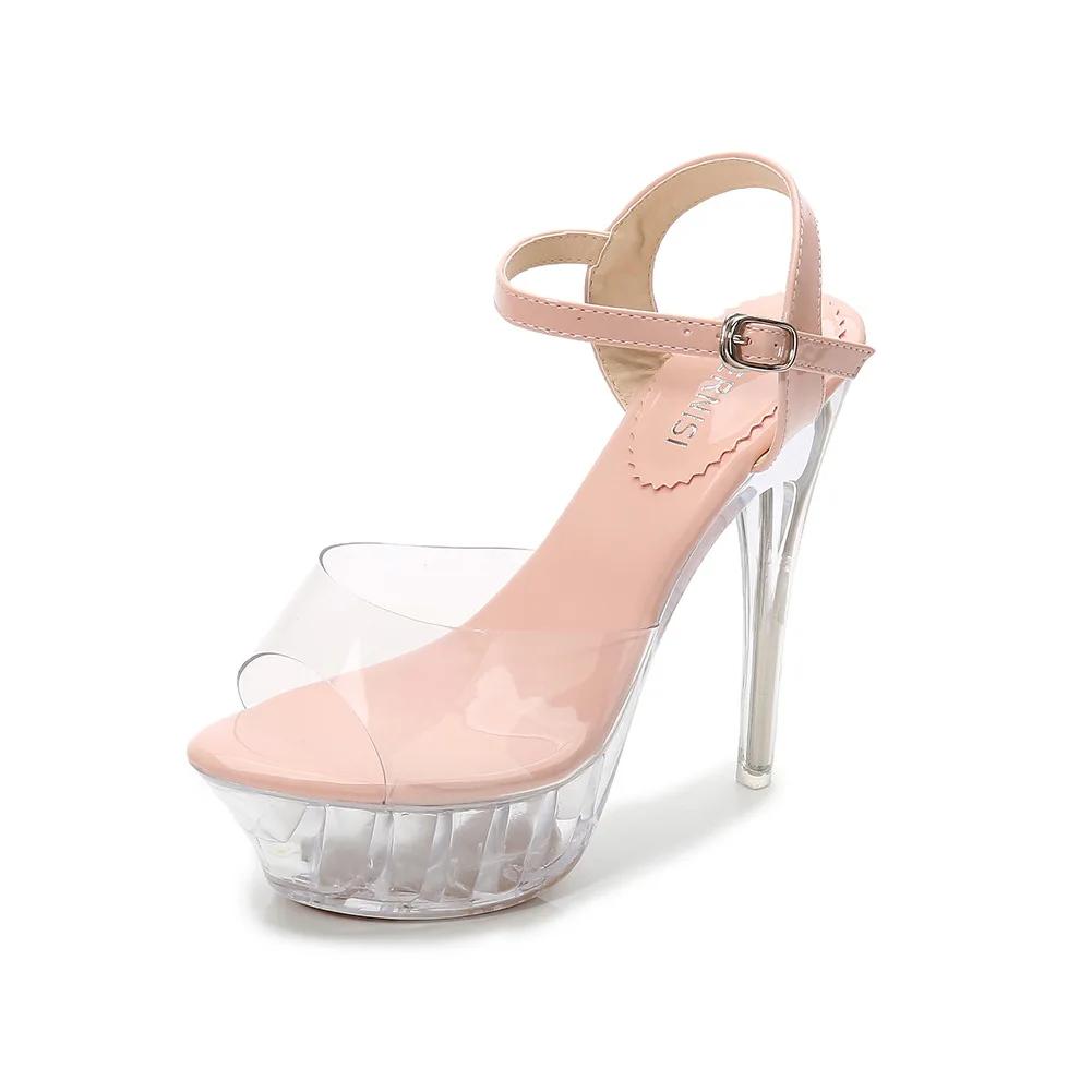 14 Cm High Heels for Model Runway Show, Bikini Contest Shoes, Rhinestone Soles, Banquet Stage Summer Crystal, Sandals