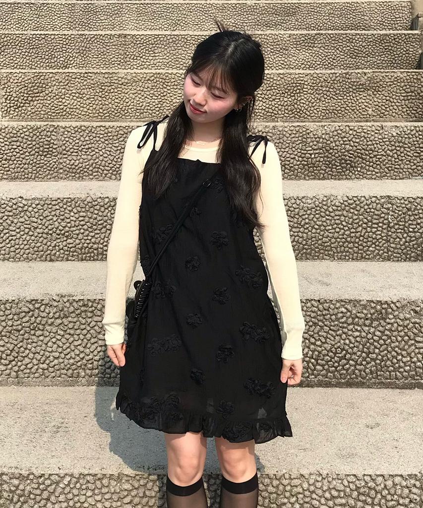 Belloel Flower Volume Ribbon Dress Black