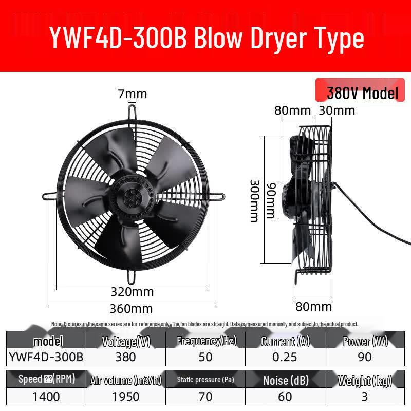 Промышленный осевой вентилятор Tai Ju Fu YWF4D-300B, вилка CN (адаптер в комплекте)