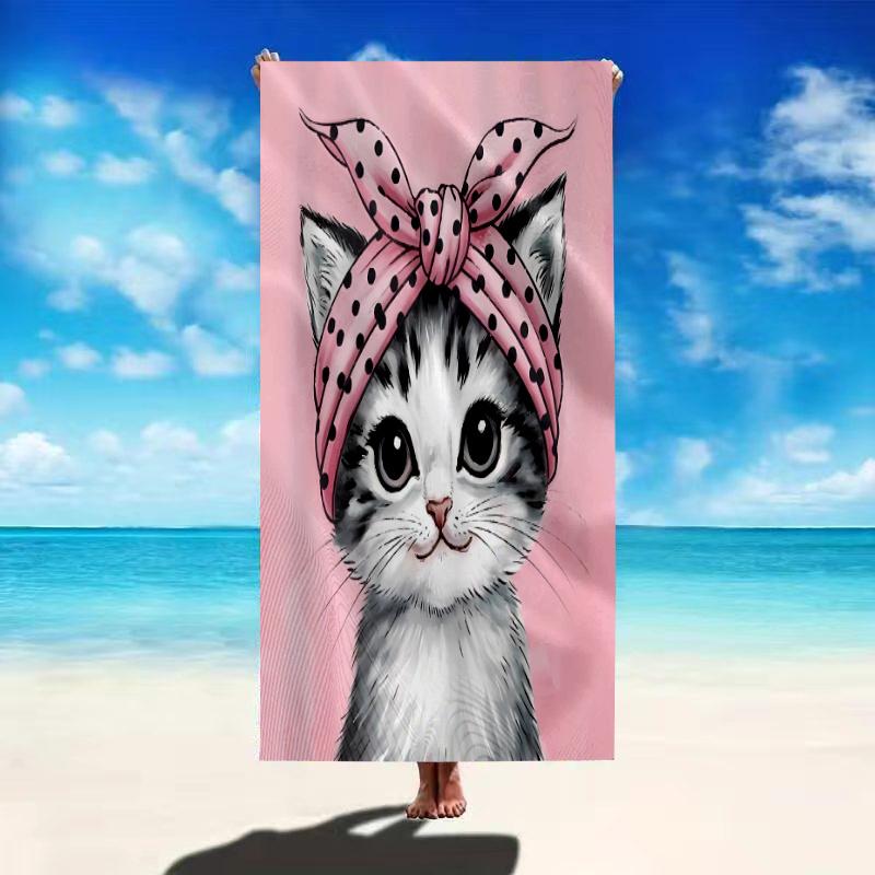 

Thickened Oversized Pink Cat Pattern Beach Towel, Extra Large Soft for Vacation Swimming Enthusiasts W30*H60(CM)