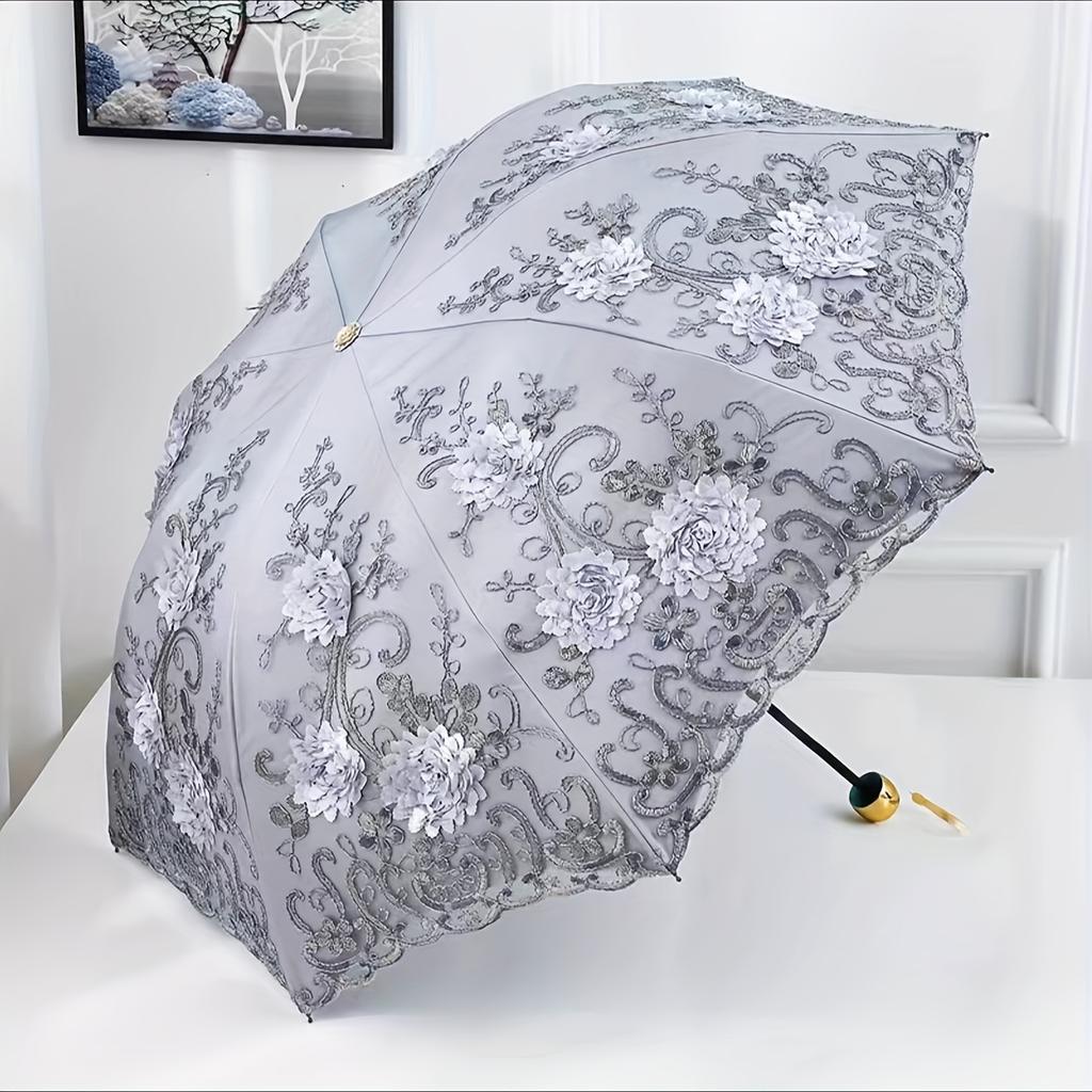 Premium 1pcs Lace Parasol Anti-UV Folding Umbrella UPF50+ Vintage Flower Embroidery Umbrella Princess Umbrella Gift Umbrella Suitable Fo