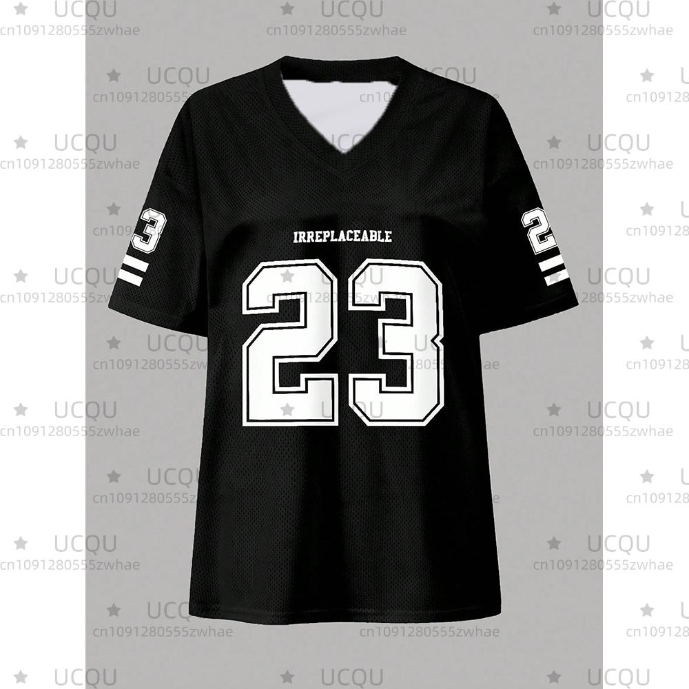 2026 Women's American NO.67 Printed Breathable Loose V-neck Short sleeved Sports Football Shirt Mesh Loose Oversized Top