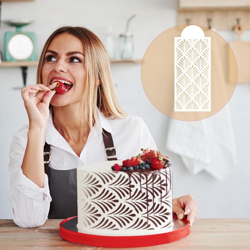 Cake Stencils for Buttercream, 10 PCS Mesh Floral Stencils for Cakes Decorating Supplies DIY Side Baking Stencil Reble Templates for Fondant Cookie