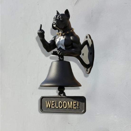 Middle Finger Muscle Dog Doorbell Vintage Puppy Welcome Door Bell