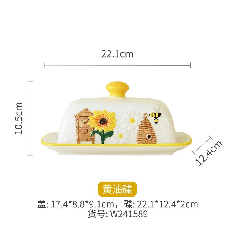 Ceramic Butter Dish Dessert Dish Snack Cake Plate Dishes  Creative Bee Sunflower Butter Plate Home Decoration Ceramic Tableware