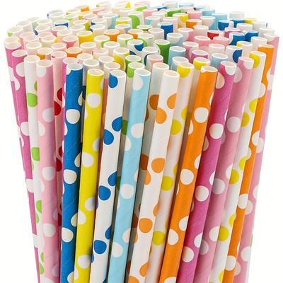 250pcs Disposable Polka Dot Pattern Paper Drinking Straws - Random Color Mixed Hair, 7.75x0.24 Inches, Disposable Degradable Paper Straws