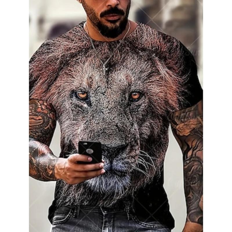 Men's Graphic Animal Lion T Shirt Short Sleeve T Shirt 3D Print Crew Neck Shirt Vintage Fashion Designer Outdoor Daily Sports Dark