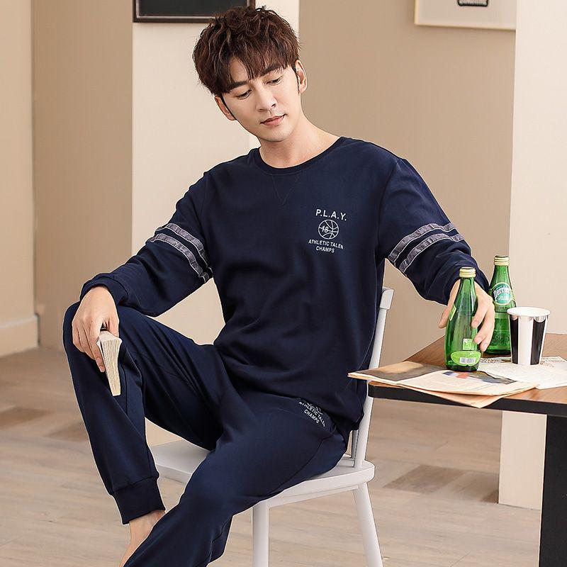Set Pigiama in Cotone da Uomo Taglie Forti Primavera/Autunno - Manica Lunga, Abbigliamento per la Casa Casual