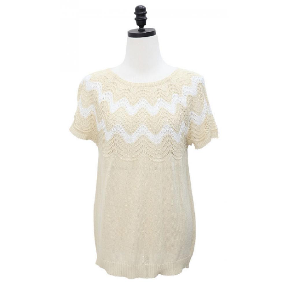 Shiz Madam Long Sleeve Tee Cotton Linen Punching Wave T57546