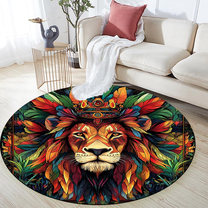 Royal Lion Round Area Rug,Carpet Rug for Living Room Bedroom Sofa Playroom Decor,Non-slip Floor Mat