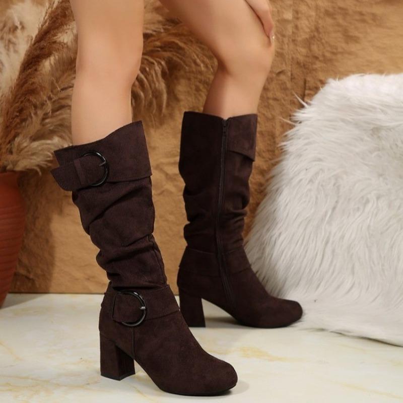 Fashion Knee-high Zipper Women's Modern Boots Women's Shoes High Quality New Pointed Toe Solid English Style Fashion Casual Plus Size 42