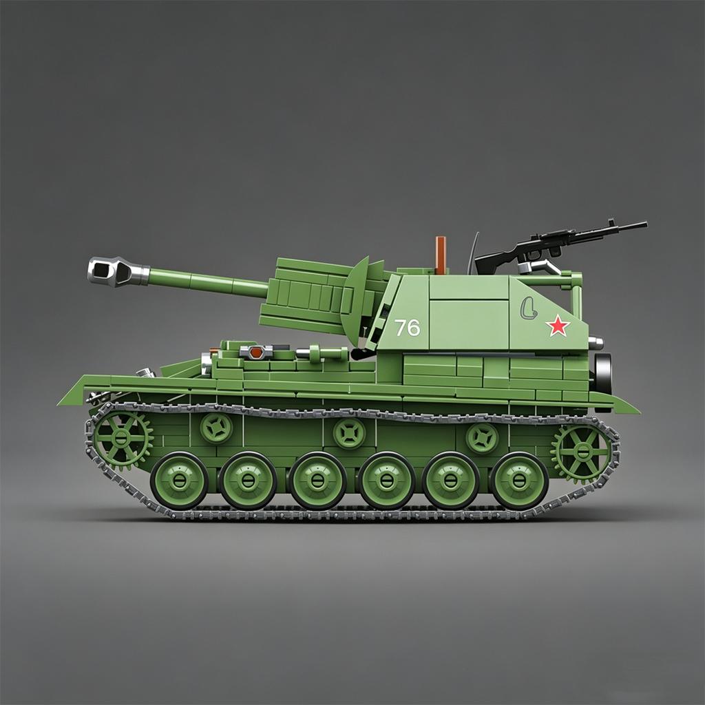 Soviet SU-76M Tank Destroyer Self-Propelled Gun Building Block Self-Propelled Artillery Educational Toy