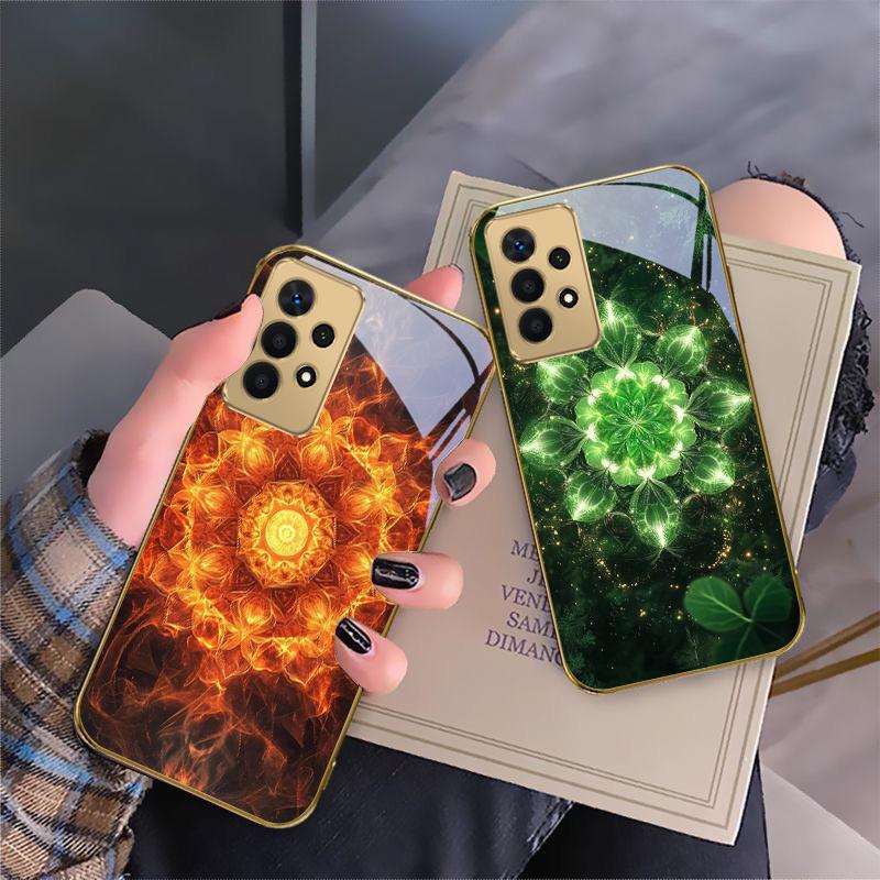 Blooming golden mandala For Samsung A 01 52S A04 A05S A10 A12 13 22 23 24 36 42 M02 Note 10 20Ultra 8 9 Golden glass phone case
