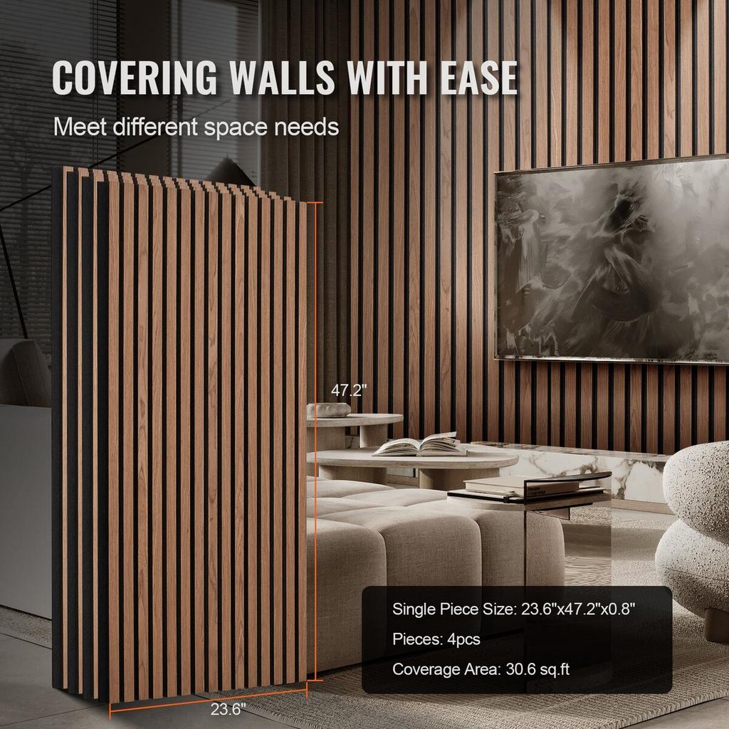 Wood Slat Acoustic Panels 23.6 X 47.2 Inch for Modern Wall Decor Walnut