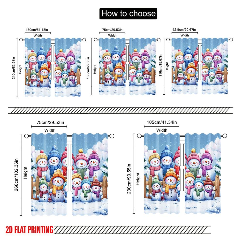 2pcs,2D Plane Printing Curtain Popular Snowman Family Winter Polyester Fabric (without Rod) Decorations Outdoor Use for Various